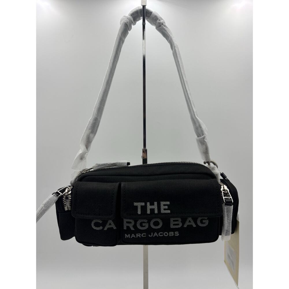 Marc Jacobs The Cargo Bag Black Canvas Shoulder Zip Pockets Logo Utility